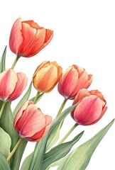 Obraz premium Watercolor tulips in shades of pink and orange on white background