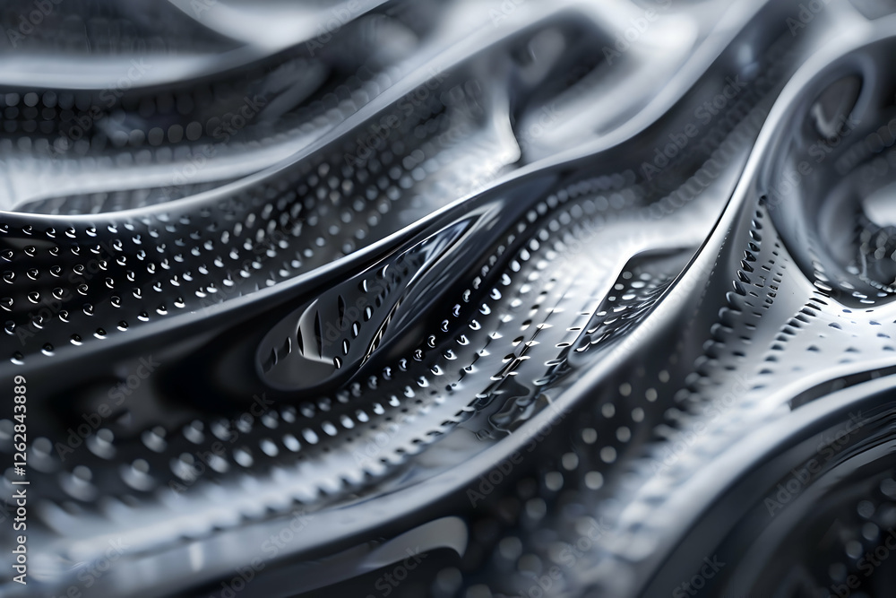 Poster abstract close-up of a smooth, wavy metallic surface with intricate patterns reflecting light