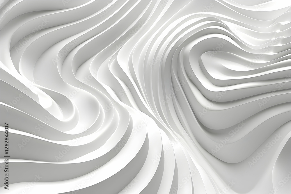 Poster abstract white wave patterns creating a sense of movement and depth in a minimalist design