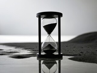A sleek hourglass with black sand