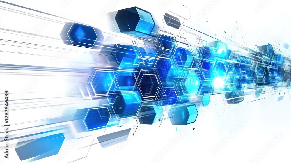 Poster abstract blue hexagonal pattern with light effects