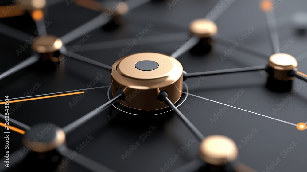 Poster a close-up view of a network node featuring interconnected lines, illustrating a digital or technolo