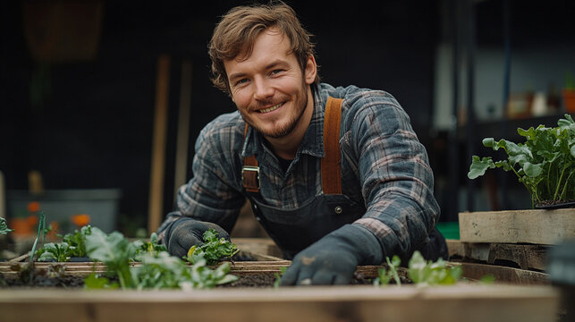 Caring farmers and volunteers compost organic waste on a farm. The frame shows natural fertilizers - Powered by Adobe