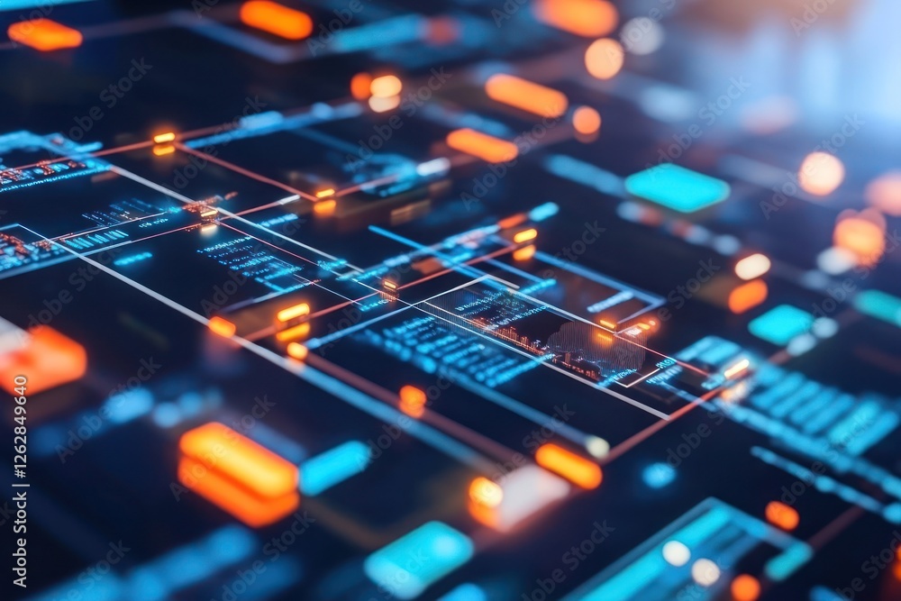 Poster abstract digital interface with glowing data patterns