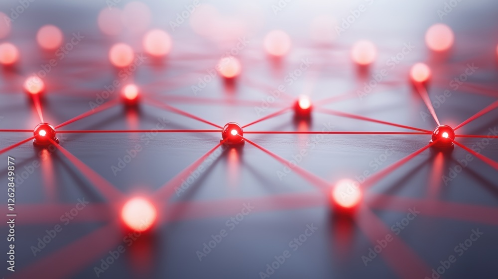 Poster a close-up of a digital network with glowing red nodes connected by lines, representing connectivity