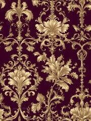 Fototapeta premium A seamless floral pattern featuring vibrant cherry blossoms, lush green leaves, and delicate birds, creating an elegant and timeless design in rich red and pink tones.