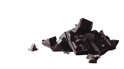 pieces of dark chocolate on a transparent background, PNG image, PNG file, Generative art.