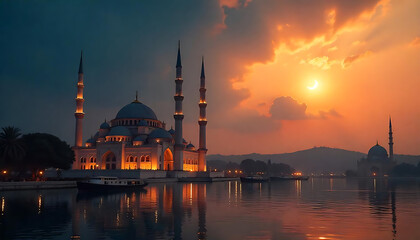 Fototapeta premium Scenic View of Mosque in Ramadan , Spirituality and Worship