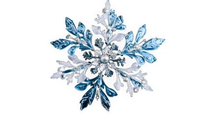 a snowflake brooch with white diamonds and blue sapphires PNG image, PNG file, Generative art.