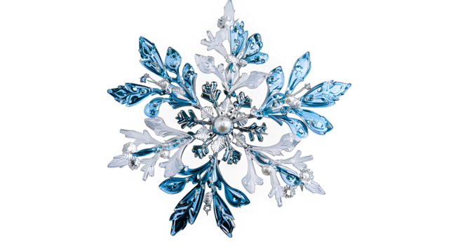 a snowflake brooch with white diamonds and blue sapphires PNG image, PNG file, Generative art.