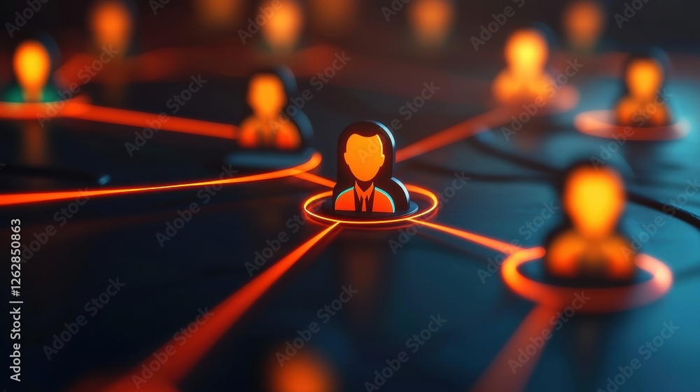 Poster a digital network with glowing avatars connected by illuminated lines, symbolizing collaboration and