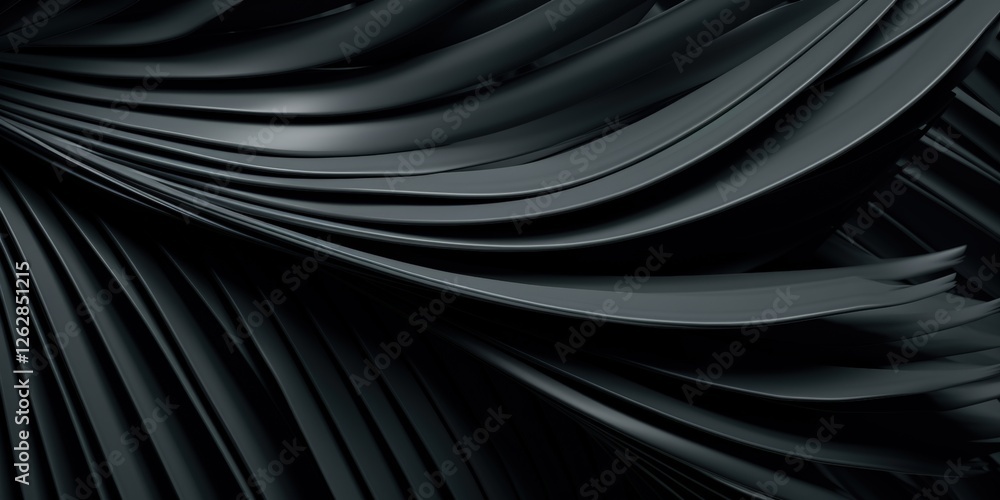 Poster a close-up view of flowing black fabric, displaying elegant curves and smooth textures, creating a s