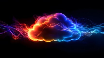 Colorful Abstract Cloud with Light Trails on Dark Background