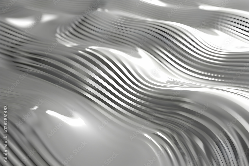 Poster abstract wavy metallic surface reflecting light with smooth curves and gradients