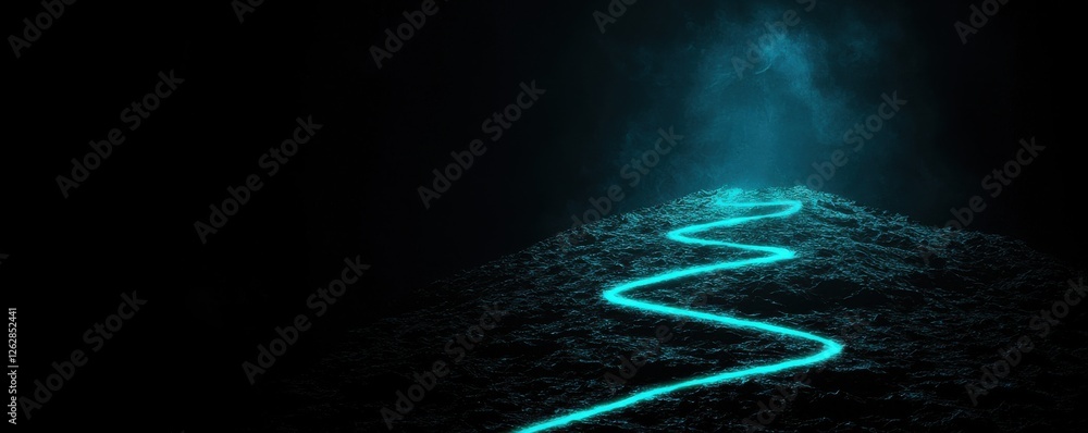 Poster a glowing, winding path illuminates a dark environment, creating an ethereal and mysterious atmosphe