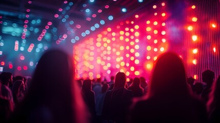Radiant Corporate Launch Event with Glowing Product Displays and Vibrant Attendees Celebrating Innovation