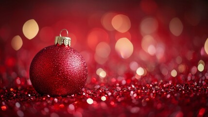 Fototapeta premium Red Christmas Ornament on Glittering Background