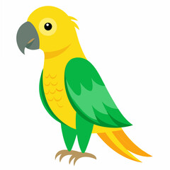 Fototapeta premium Cartoon bird green Amazon parrot of yellow headed. Colorful exotic bird parrot.Isolated on white background. Side view. Vector illustration. 