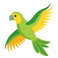 Fototapeta premium Cartoon bird Amazon parrot green yellow color in flight .Colorful exotic parrot. Isolated on white background. Side view. Vector illustration. 