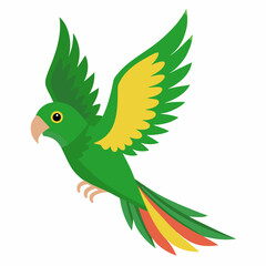 Fototapeta premium cartoon bird Amazon parrot green yellow color in flight .Colorful exotic parrot. Isolated on white background. Side view. Vector illustration. 