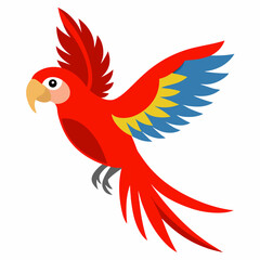 Fototapeta premium Cartoon flying Amazon macaw parrot red color. Exotic talking domestic bird. Vector illustration on white background