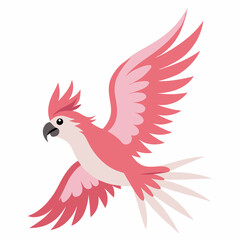 Fototapeta premium Сartoon bird a pink cockatoo parrot in flight .Cute exotic parrot from Australia.Isolated on white background. Side view. Vector illustration on white background
