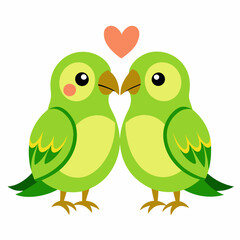 Cartoon  two yellow green color lovebirds parrot on a white background. Cute little birds. Suitable for education poster infographic guide catalog, children's books. Pro Vector