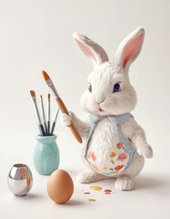 cute little bunny artist paints easter egg, easter holiday picture