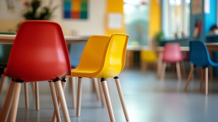 A child's playroom with toys and chairs. A childcare preschool safe learning fun. A tour of the interior of the generative ai interior center. A play area for children filled with toys and lifestyle.