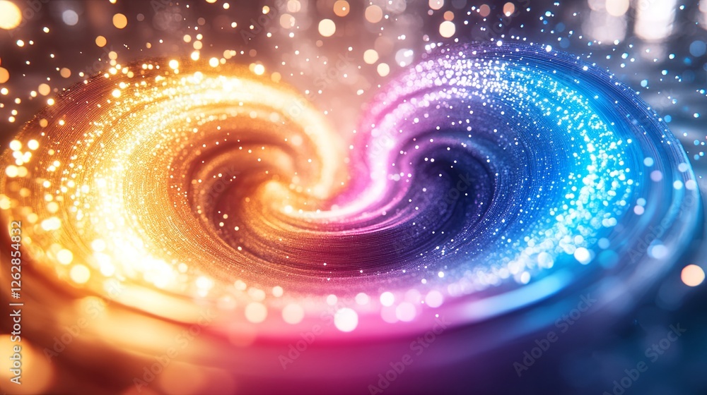 Poster bright swirling pattern of vibrant colors with sparkling particles creating a mesmerizing visual eff
