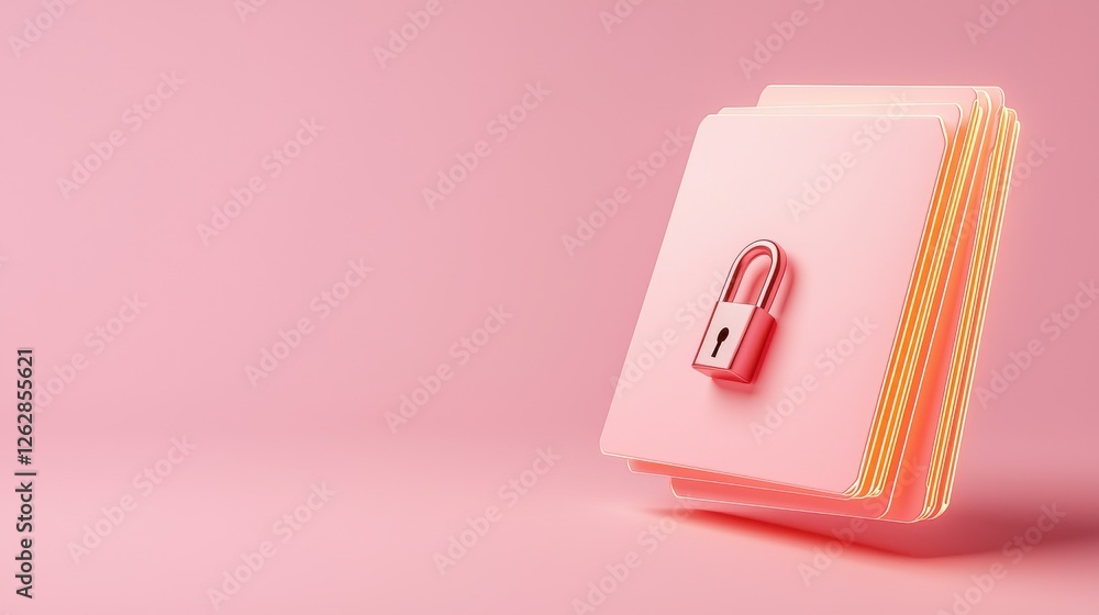 Poster pink folders with a lock representing data protection and security