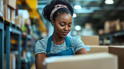 Warehouse worker organizing packages logistics facility professional environment focused viewpoint efficient workflow