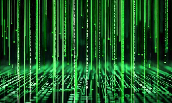 Green Digital Matrix Code Falling on Black Background