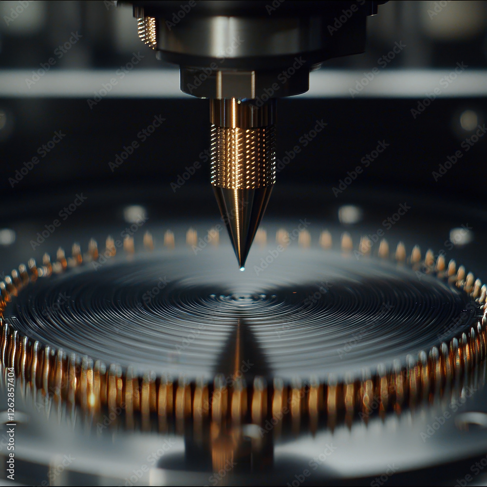 Poster close-up shot of a 3d printer nozzle crafting an intricate prototype in a high-tech engineering envi