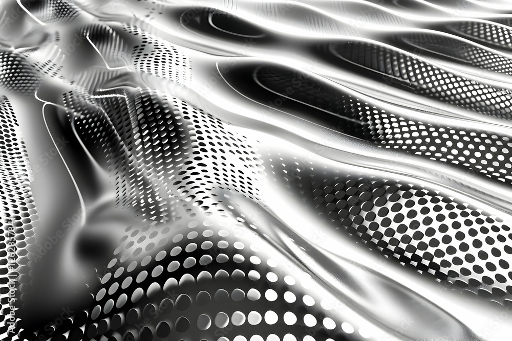 Poster abstract black and white wave pattern with dotted texture creating a dynamic visual effect (1)