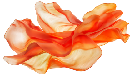 an orange and red flower with abstract waves on a transparent background, PNG image, PNG file, Generative art.