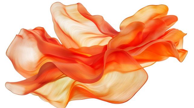 an orange and red flower with abstract waves on a transparent background, PNG image, PNG file, Generative art.