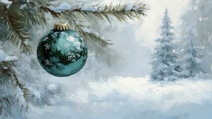 Winter Wonderland Christmas Ornament on Snowy Tree Branch