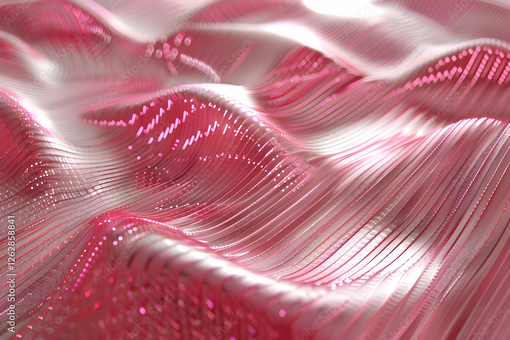 Poster abstract pink wave patterns with shimmering textures, creating a dynamic visual effect