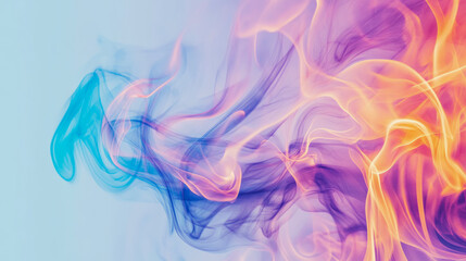 Fototapeta premium Harmonic Flow: A symphony of spectral smoke in cerulean, iris, and gold tones for modern canvas art, print, or display media.