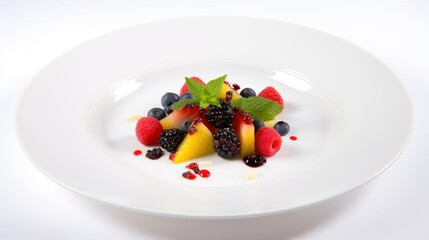 Vibrant and Refreshing Berry Fruit Salad with a Colorful Mix of Fresh Ingredients Served on a White Plate