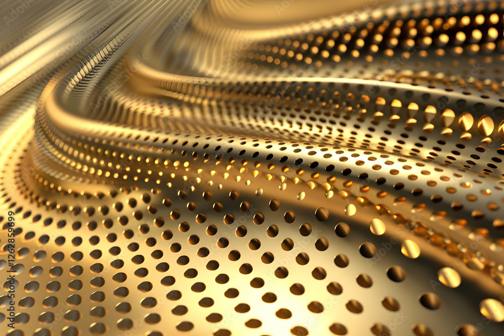 Poster abstract golden wave pattern with perforated surface, creating a dynamic visual flow