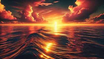 Golden Sunset Over Ocean Waves – Serene Seascape