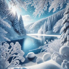 Winter Wonderland by the Frozen Lake