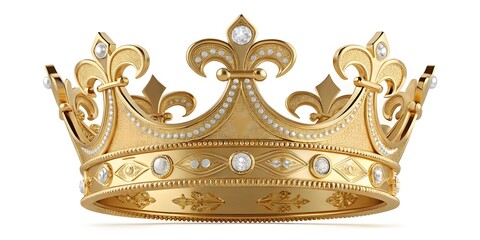 Elegant Gold Crown with Pearls and Decorative Fleur-de-lis Elements