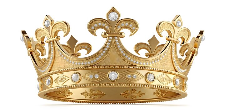 Elegant Gold Crown with Pearls and Decorative Fleur-de-lis Elements