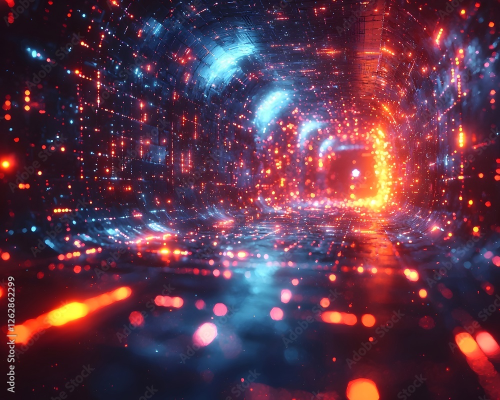 Poster surreal quantum processing unit with vibrant glowing data streams in high tech environment