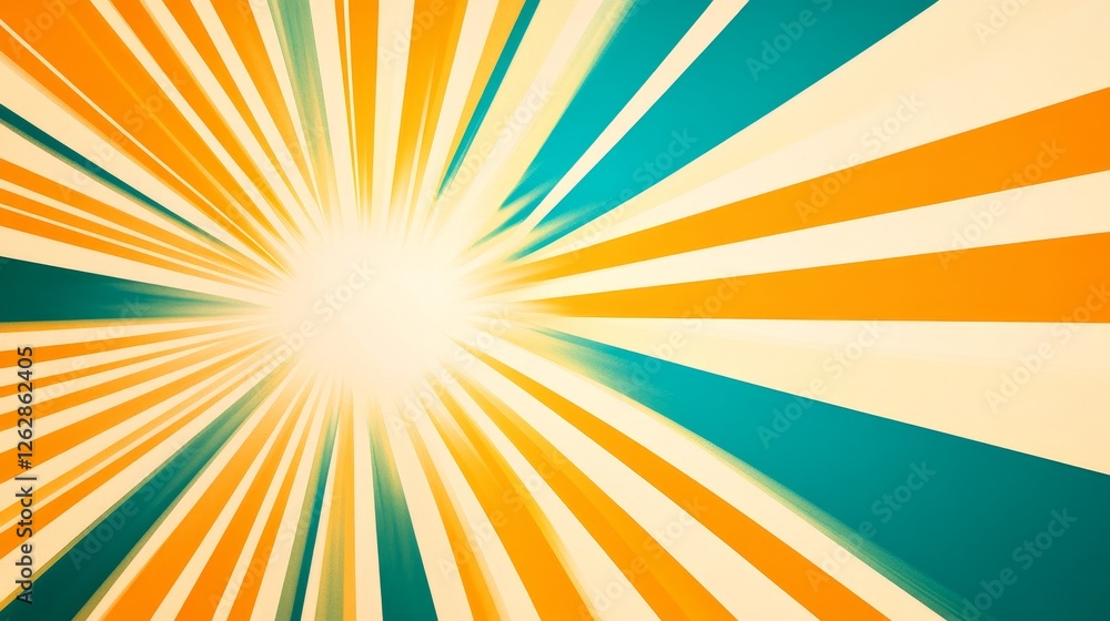 Poster vibrant rays of orange and teal radiate from a central point, creating a dynamic abstract background