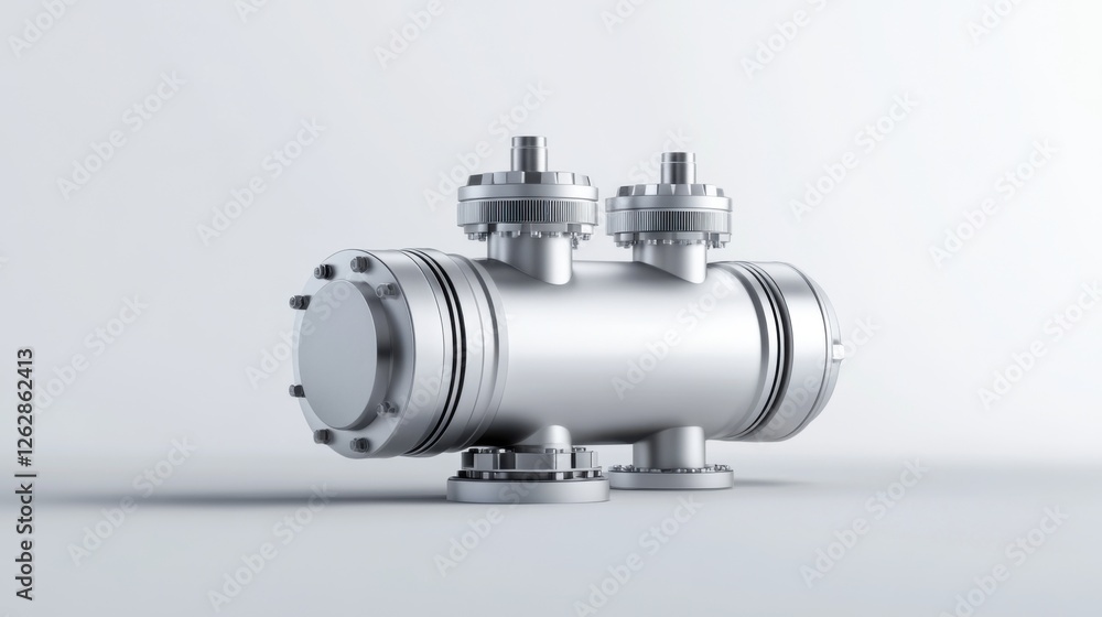 Poster modern industrial pipeline connection system with valves and fittings on a clean background for engi