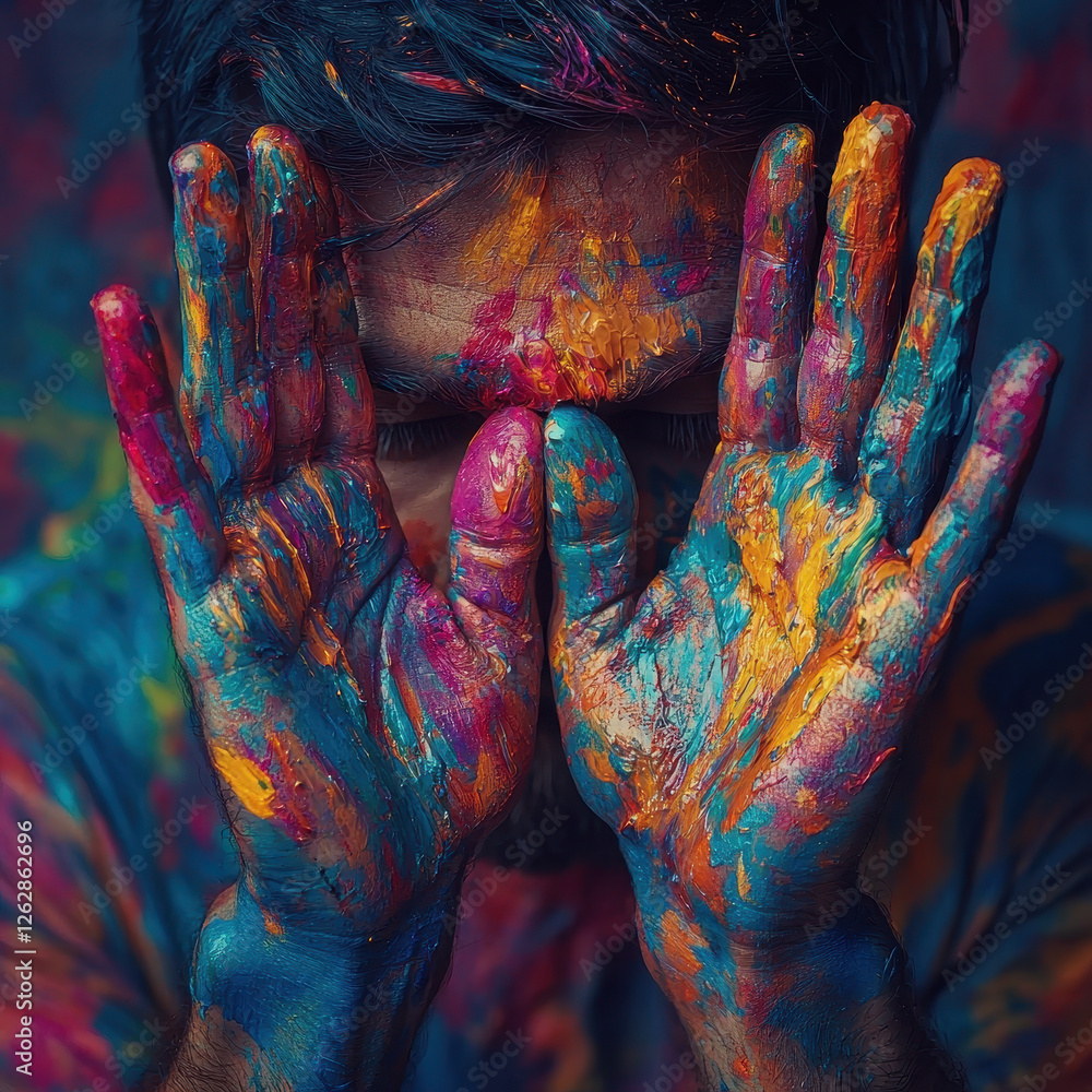 Poster vibrant hands of an artist express raw creativity while creating a masterpiece in an artistic studio